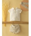Conjunto  camisa y short con fajín para Bebé Niño Ceremonia Arras Bautizo de lino Basmarti Colección Perla